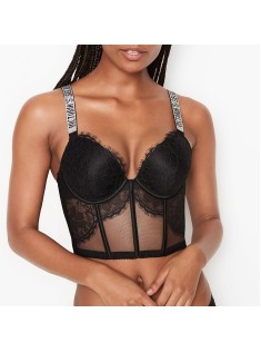 Балконетт Вікторія Сікрет із чорним мереживом Very Sexy Shine Strap Balconette