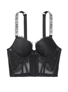 Балконетт Вікторія Сікрет із чорним мереживом Very Sexy Shine Strap Balconette