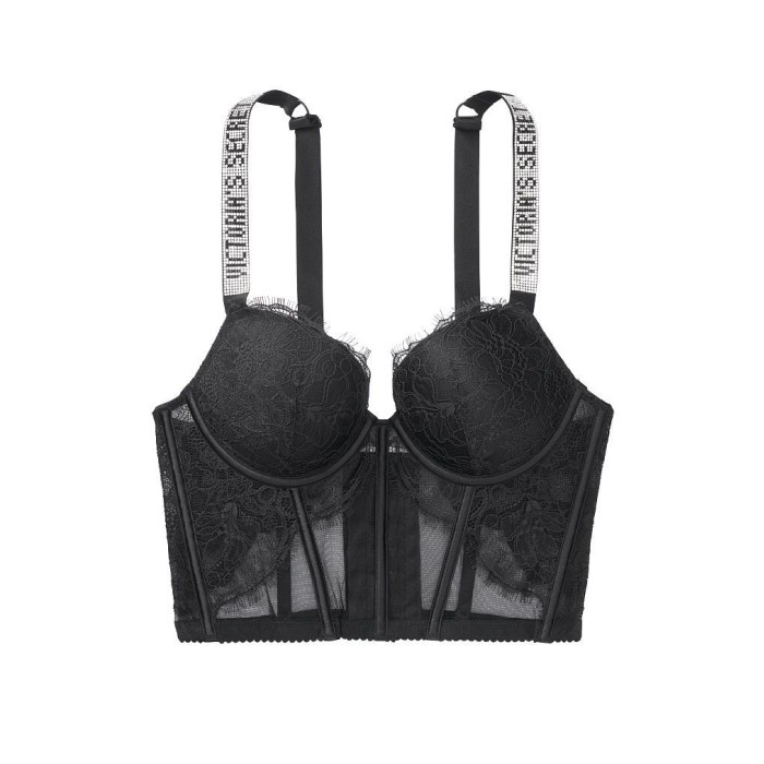 Балконетт Вікторія Сікрет із чорним мереживом Very Sexy Shine Strap Balconette