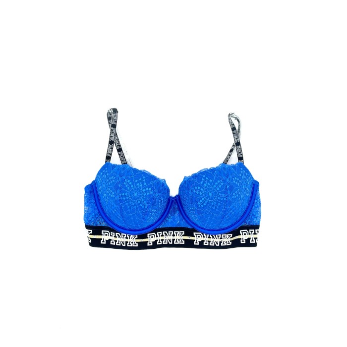 Бюстгальтер Victoria’s Secret Pink push-up full coverage blue Lace Bra