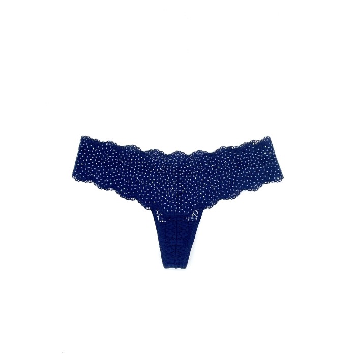 Трусики стрінги Victoria's Secret Very Sexy Rhinestone Deep Blue Lace Thong panty