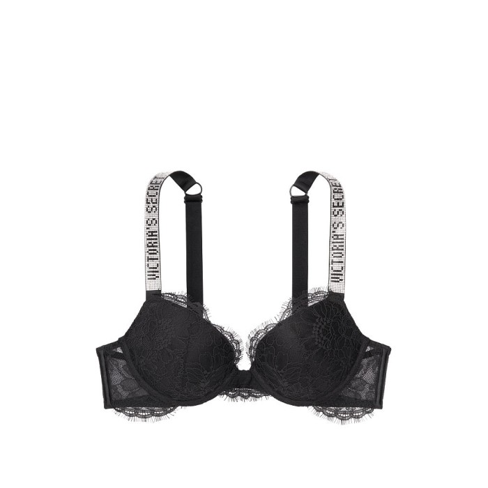 Бюстгальтер Victoria's Secret Black Lace Embellished Strap Push-up Bra