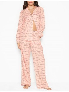 Піжама Victoria's Secret Cotton Long PJ Set Pink logo VS