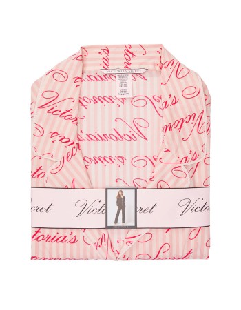 Пижама Victoria’s Secret Cotton Long PJ Set Pink logo VS