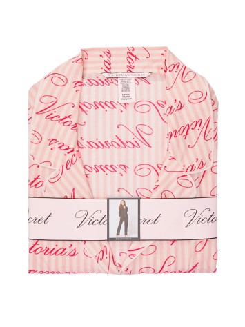 Піжама Victoria's Secret Cotton Long PJ Set Pink logo VS