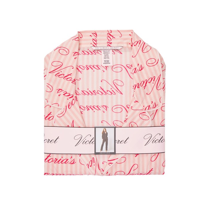 Піжама Victoria's Secret Cotton Long PJ Set Pink logo VS