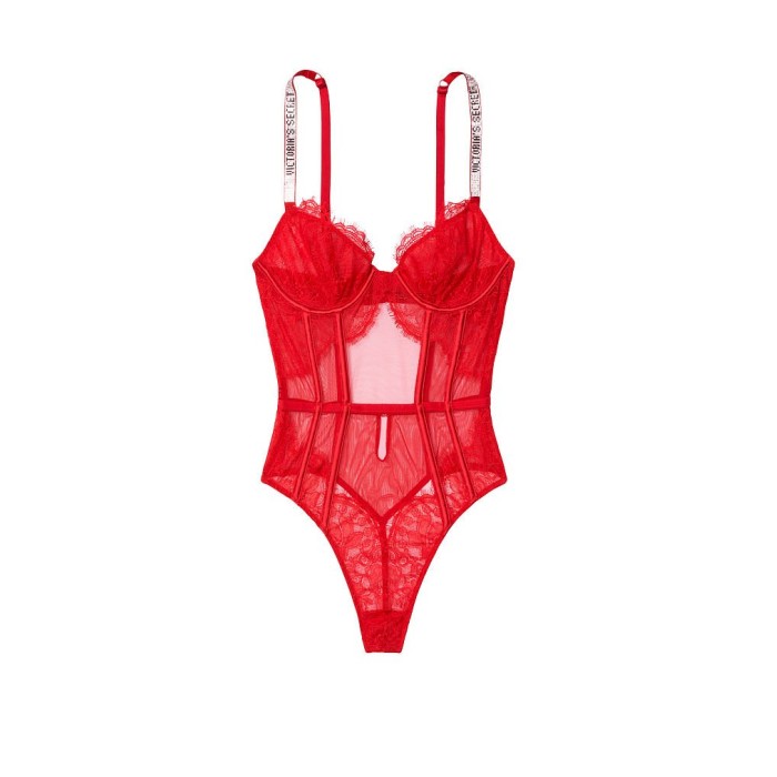 Боді Вікторія Секрет Very Sexy Logo Shine Strap Teddy Lipstick