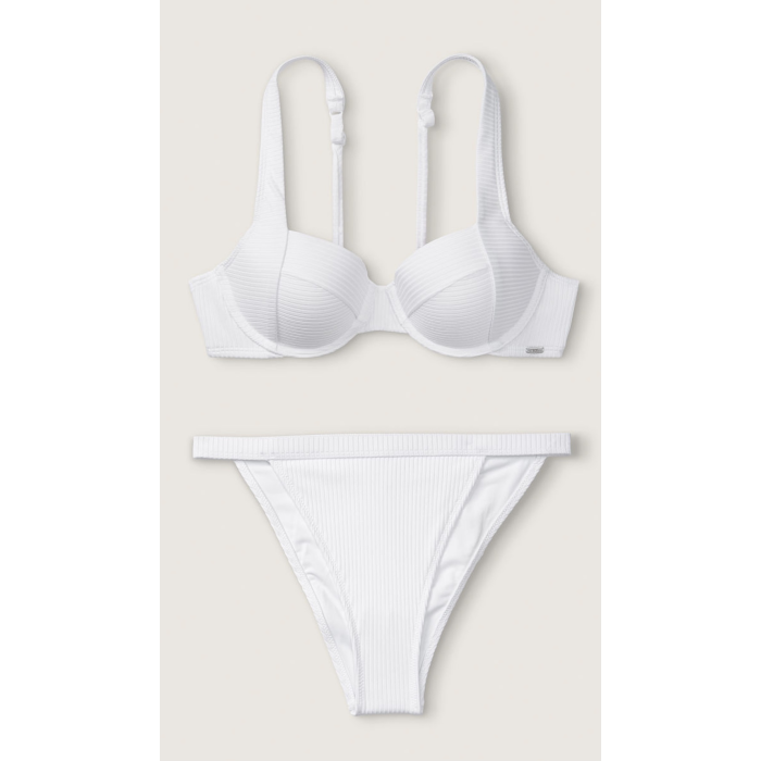 Купальник PINK Victoria’s Secret push-up Swim Ribbed White Top