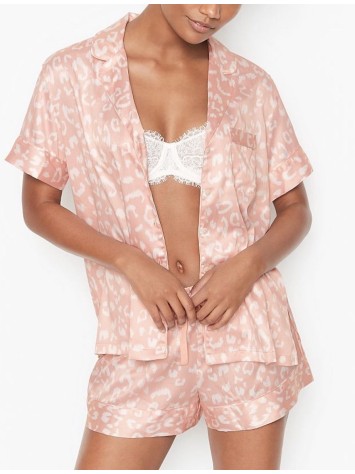 Сатинова піжама VS The Satin Short PJ Set Nude Leopard