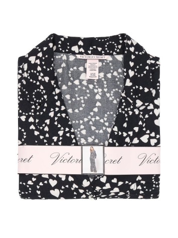 Піжама Victoria's Secret Flannel Long PJ Set Black Hearts