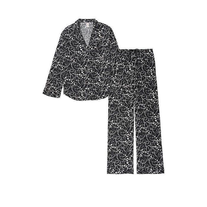 Піжама Victoria's Secret Flannel Long PJ Set Black Hearts