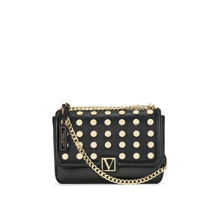 Кросс-боди Виктория Сикрет Medium Shoulder Bag Black with Gold dot