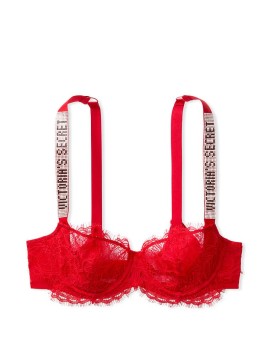 Бюстгальтер красный Victoria’s Secret Embellished Strap Push-up Bra Lipstick