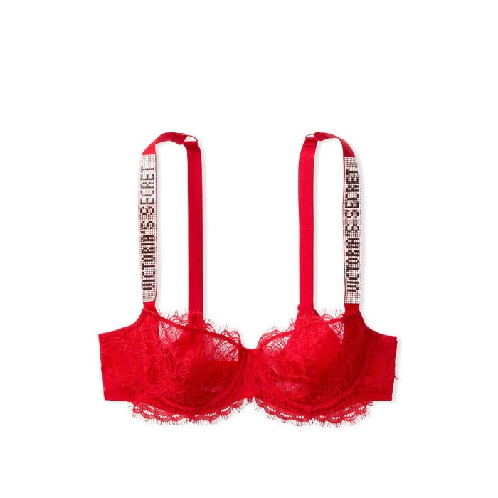 Бюстгальтер красный Victoria’s Secret Embellished Strap Push-up Bra Lipstick