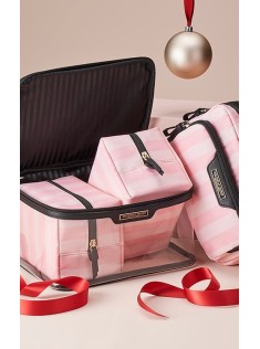 Набор косметичек три в розовую полоску Glam Bag Trio in Signature Stripe
