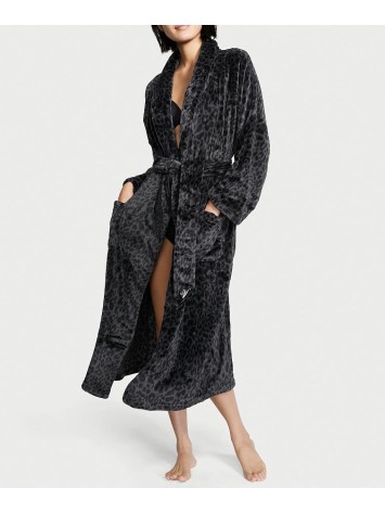 Халат Victoria's Secret Logo Long Cozy Robe Black Leopard