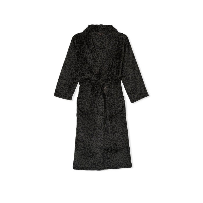 Халат Victoria's Secret Logo Long Cozy Robe Black Leopard