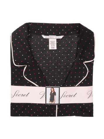 Піжама Victoria's Secret Cotton Short PJ Set Black/Orchid Mini Dot