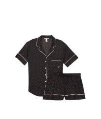 Пижама Victoria’s Secret Cotton Short PJ Set Black/Orchid Mini Dot