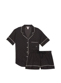 Піжама Victoria's Secret Cotton Short PJ Set Black/Orchid Mini Dot