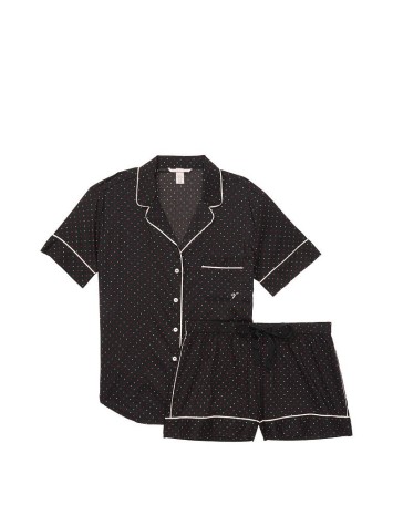 Піжама Victoria's Secret Cotton Short PJ Set Black/Orchid Mini Dot