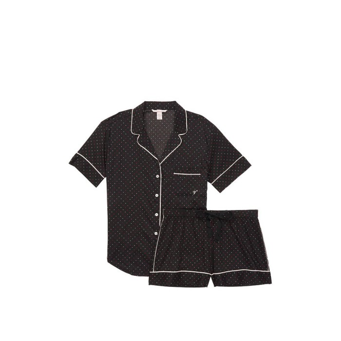 Піжама Victoria's Secret Cotton Short PJ Set Black/Orchid Mini Dot