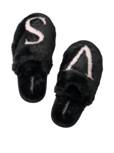Домашні капці Victoria's Secret Black Logo Faux Fur Slippers