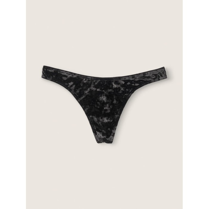 Трусики стрінги PINK Velvet Pure black Thong panty