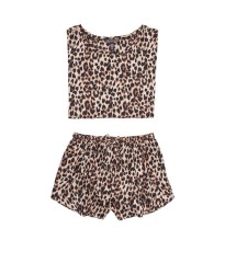 Піжама VS The Satin Oversized T-Shirt &amp; Petal Short PJ Set Leopard