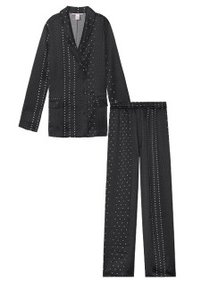 Піжама Victorias Secret The Satin Long PJ Set Black & White dot