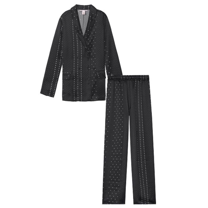 Піжама Victorias Secret The Satin Long PJ Set Black &  White dot