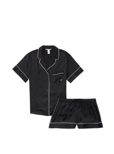 Сатиновая пижама VS Satin Short Black Logo Pj Set 