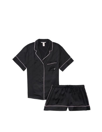 Сатиновая пижама VS Satin Short Black Logo Pj Set