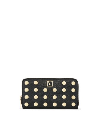 Victorias Secret The Victoria Zip Wallet Black & Gold dot