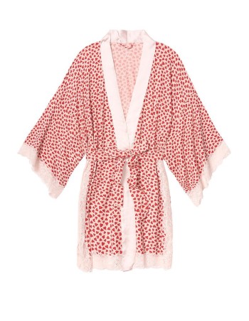 Халат Heavenly by Victoria's Secret Modal White Lace print Red hearts