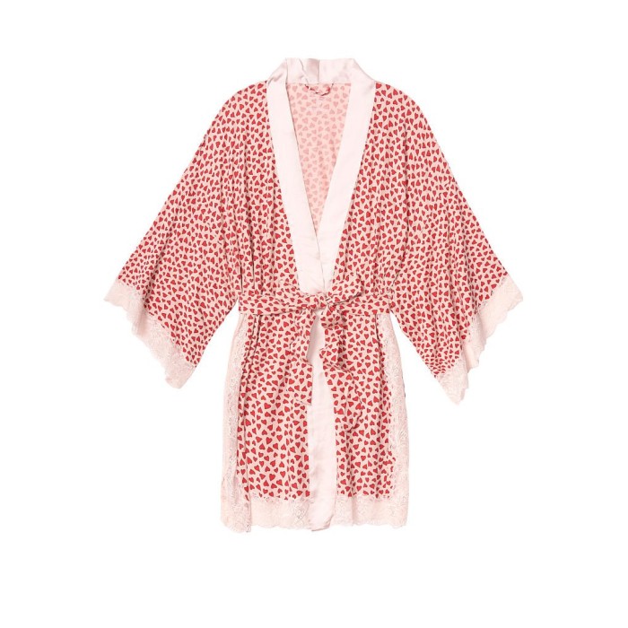 Халат Heavenly by Victoria's Secret Modal White Lace print Red hearts