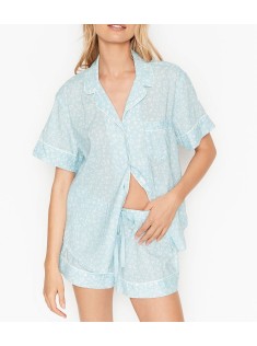 Піжама Victoria's Secret Cotton Short Pj Set Sky Blue Leopard
