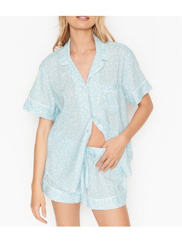 Піжама Victoria's Secret Cotton Short Pj Set Sky Blue Leopard