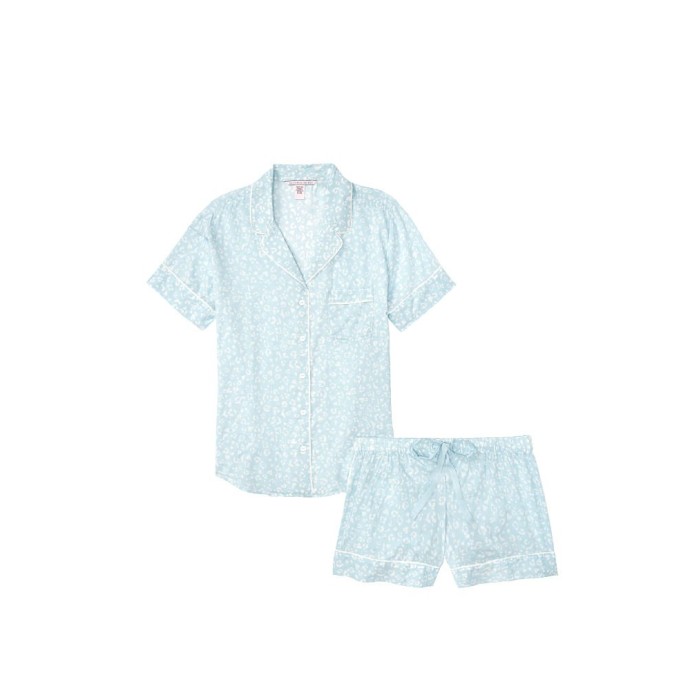 Піжама Victoria's Secret Cotton Short Pj Set Sky Blue Leopard
