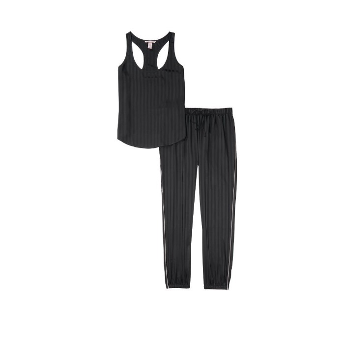 Піжама Victoria's Secret Long Cami Set Black Stripes
