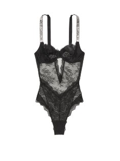 Боди Victoria’s Secret Very Sexy Black Lace Lightly Lined Logo Shine Strap Teddy