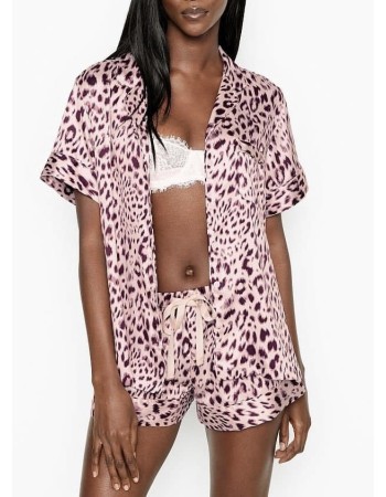 Піжама Вікторія Сікрет Satin Short PJ Set Pink leopard