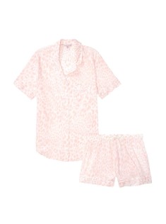 Сатинова піжама VS The Satin Short PJ Set Nude Leopard