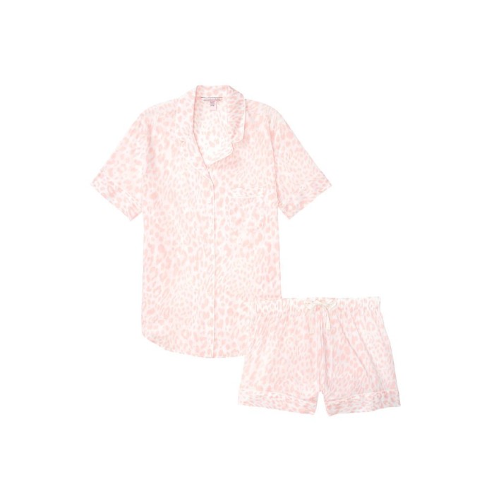 Сатинова піжама VS The Satin Short PJ Set Nude Leopard