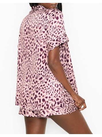 Піжама Вікторія Сікрет Satin Short PJ Set Pink leopard