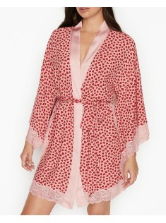 Халат Heavenly by Victoria's Secret Modal White Lace print Red hearts
