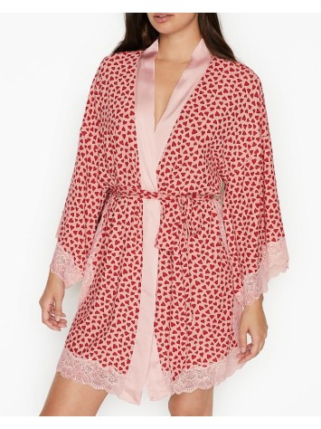 Халат Heavenly by Victoria's Secret Modal White Lace print Red hearts