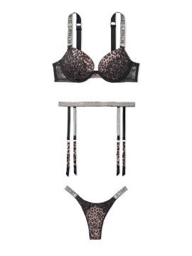 Комплект белья VS Very Sexy Leopard Lace Shine Strap Bra set & Garter Belt