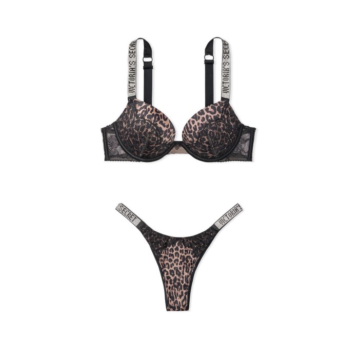 Комплект білизни VS Very Sexy Leopard Lace Shine Strap Push-up Bra set