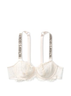 Білий комплект білизни Вікторія Сікрет Unlined Lace Shine Strap Balconette Bra set